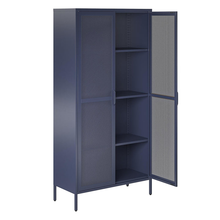 Novogratz Channing Tall 2 Door Storage Cabinet-Mesh Metal Locker, Navy blue