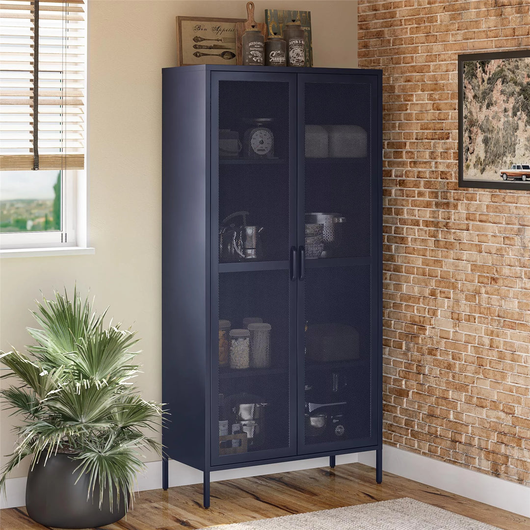 Novogratz Channing Tall 2 Door Storage Cabinet-Mesh Metal Locker, Navy blue