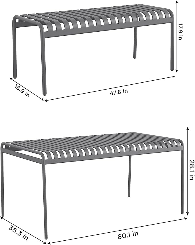 Novogratz Poolside Gossip, Ola - Steel Table and Bench Set, Blue