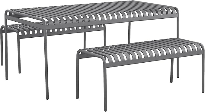 Novogratz Poolside Gossip, Ola - Steel Table and Bench Set, Blue