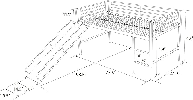 Dorel Home Products Junior Loft with Slide, Metal, White