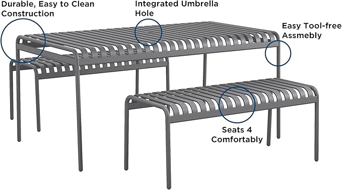 Novogratz Poolside Gossip, Ola - Steel Table and Bench Set, Blue