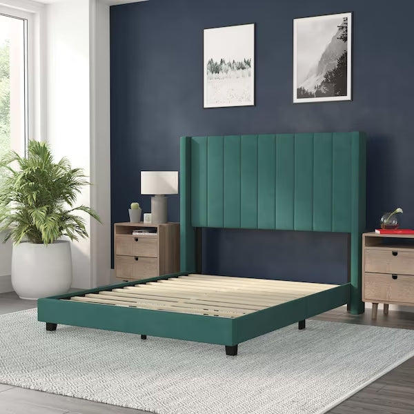 Emerald Velvet Full Platform Bed with Headboard