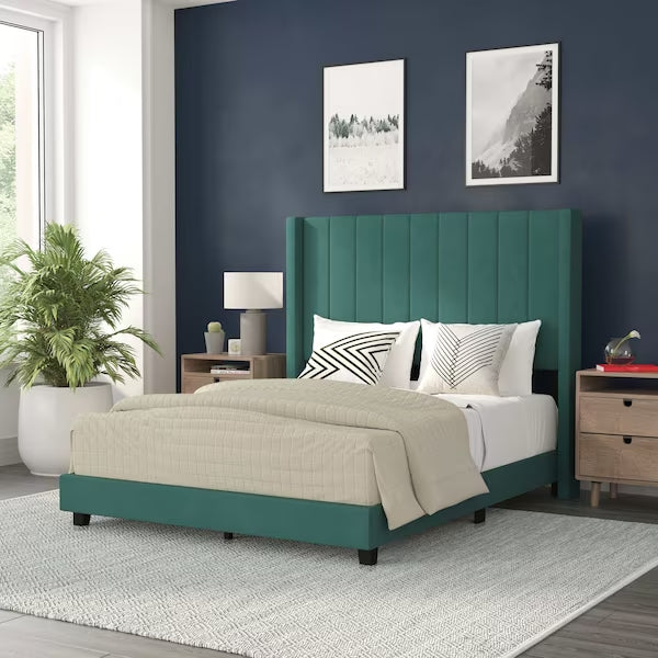 Emerald Velvet Full Platform Bed with Headboard