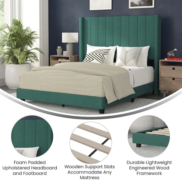 Emerald Velvet Full Platform Bed with Headboard