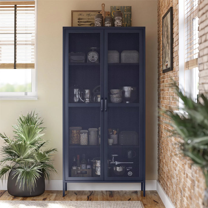 Novogratz Channing Tall 2 Door Storage Cabinet-Mesh Metal Locker, Navy blue