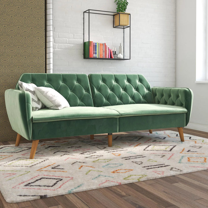 Memory Foam Futon and Sofa Bed, Light Green Velvet