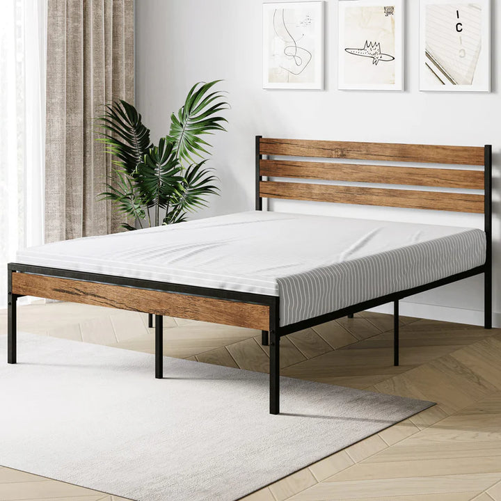 Queen Size Bed Frame with Wood Headboard