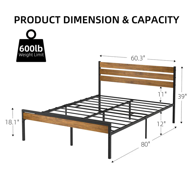 Queen Size Bed Frame with Wood Headboard